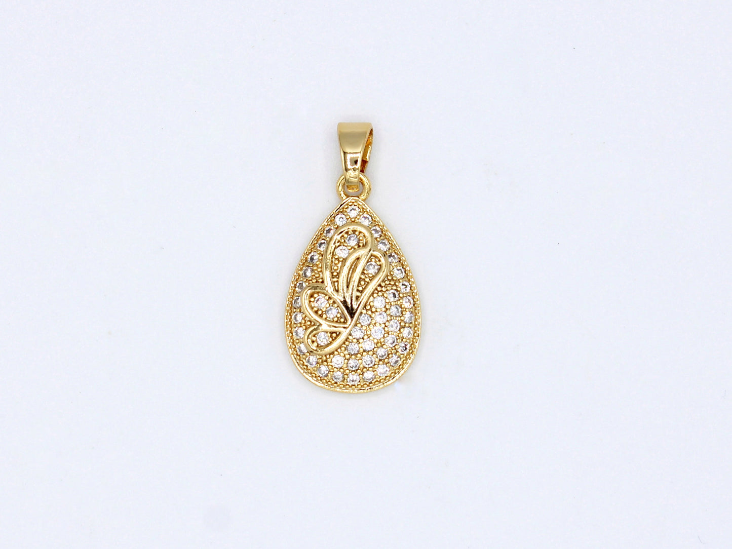 PN-349 Dije Mariposa Lágrima con Piedra Blanca/ Dije Mariposa Piedra Zirconia Blanca Incluye Cadena Mixta 18"-20"