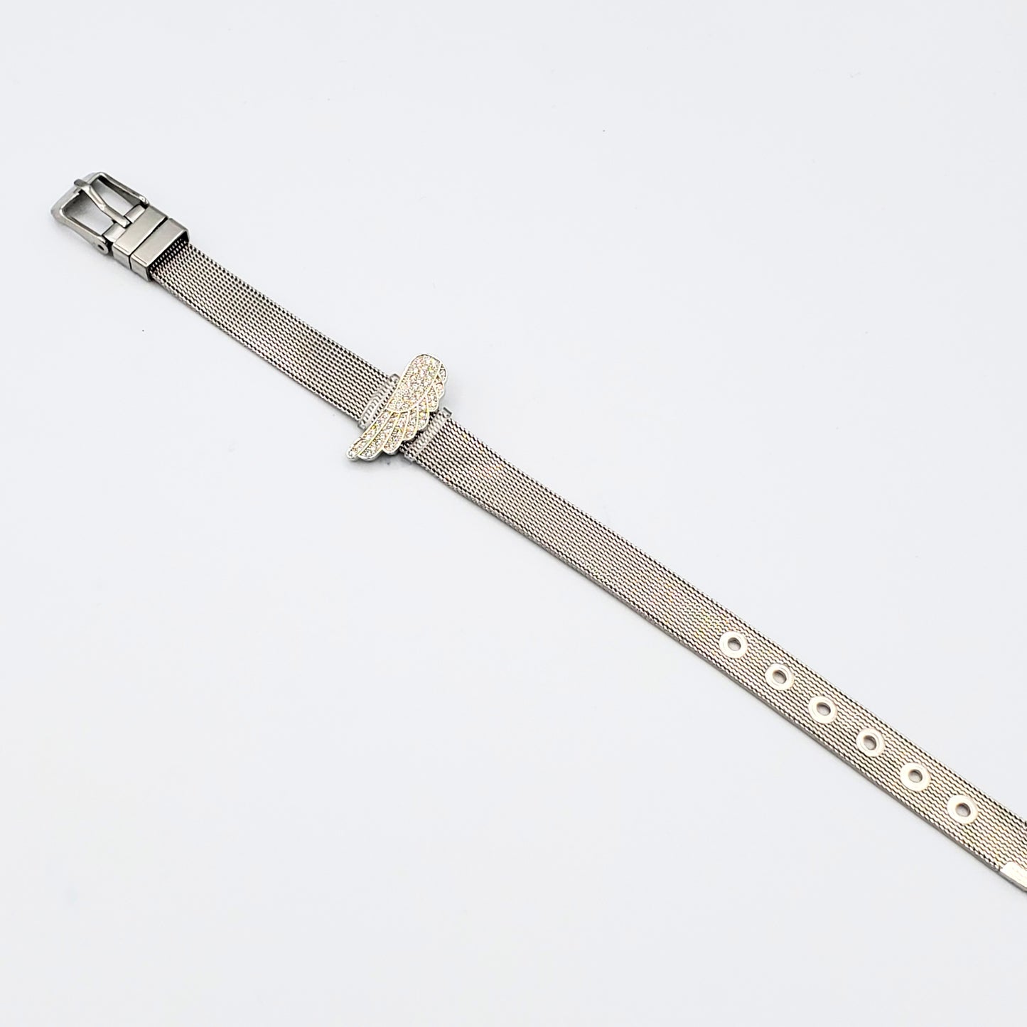 Brs-7 Pulsera/Pulsera Ala de Angel con Piedras Blancas 8"