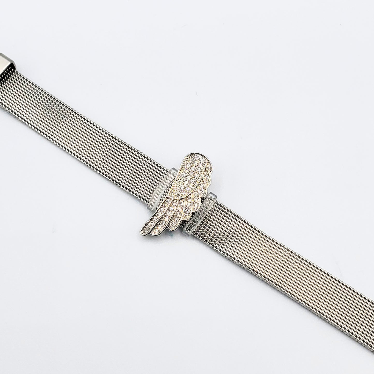 Brs-7 Pulsera/Pulsera Ala de Angel con Piedras Blancas 8"
