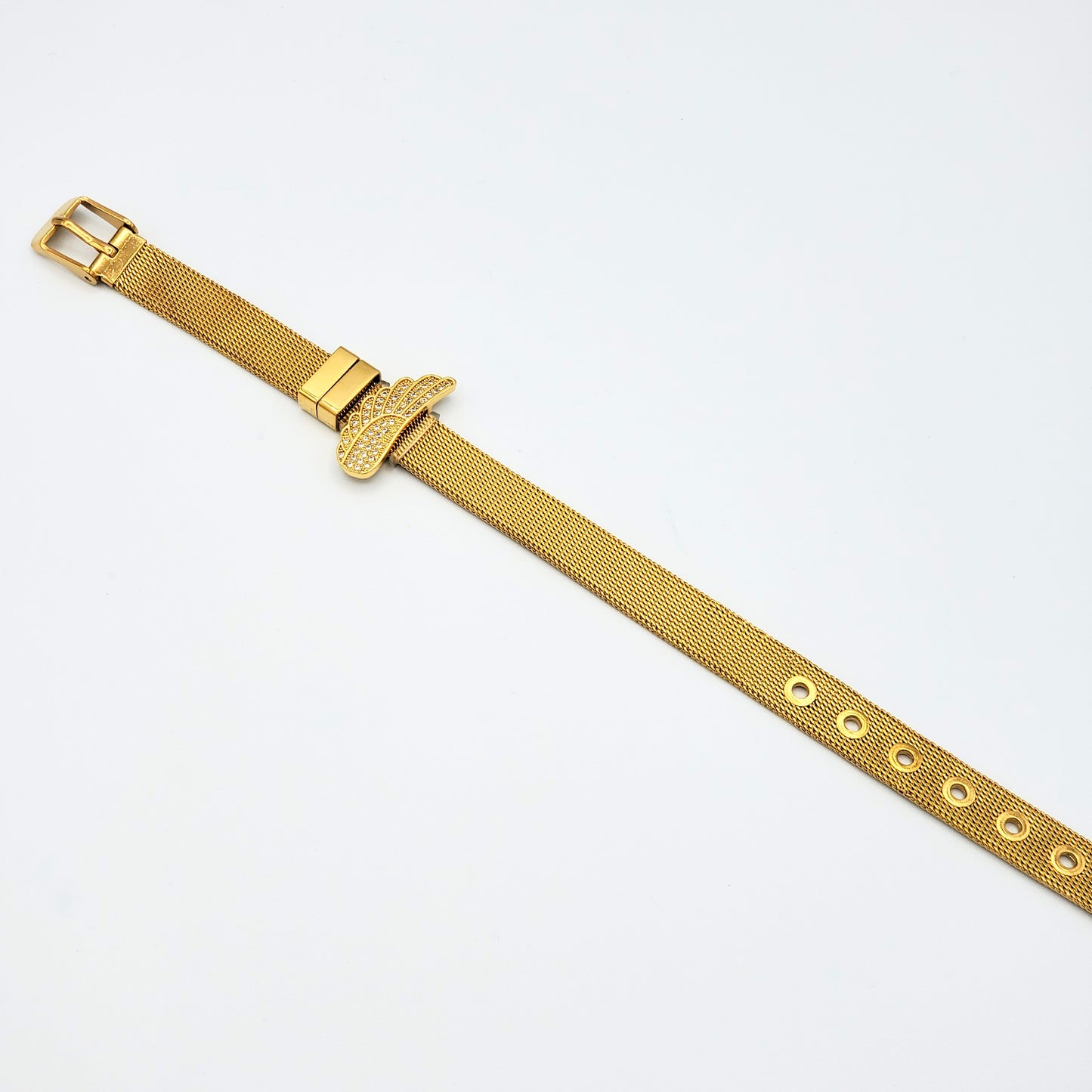 Brs-6 Brazalete/Pulsera Ala de Angel con Piedra Blanca 8"