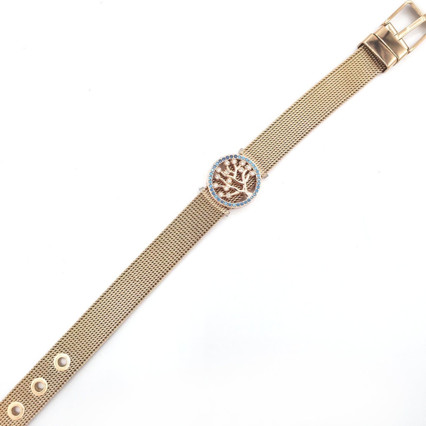 BRS-15 Brazalete/Pulsera Árbol de Acero Inoxidable con Piedras Azules 8"