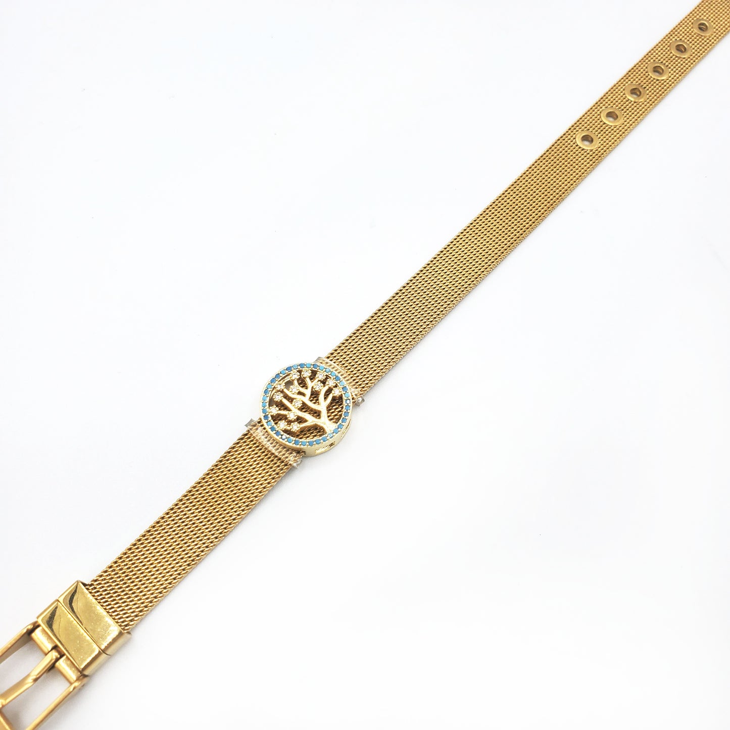 BRS-16 Brazalete/Pulsera Árbol de Acero Inoxidable con Piedras Azules 8"