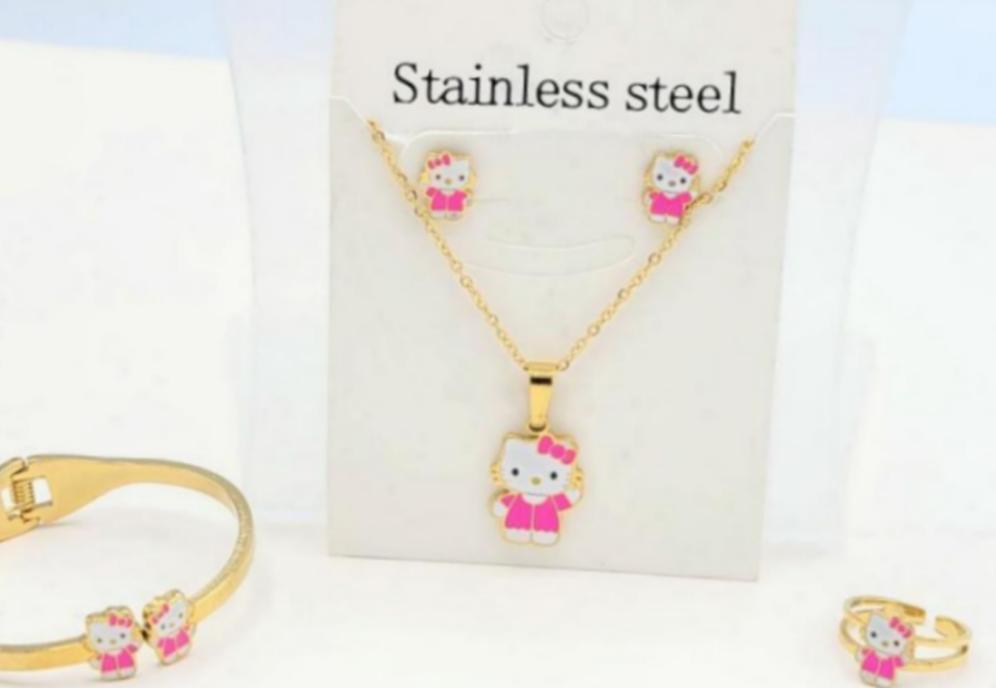 SS-1 Stainless Steel Little Girl Set Hello Kitty Pink
