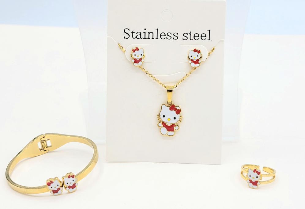 SS-6 Conjunto Niña Acero Inoxidable Hello Kitty Rojo
