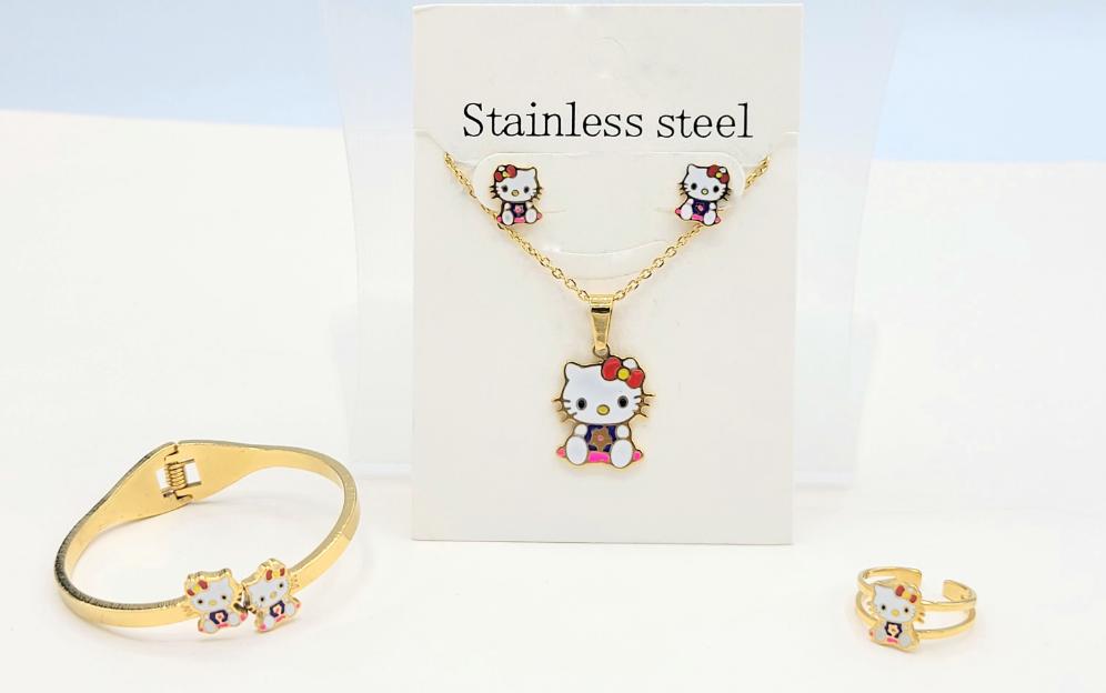 SS-9 Conjunto Niña Acero Inoxidable Hello Kitty Pinl y Rojo