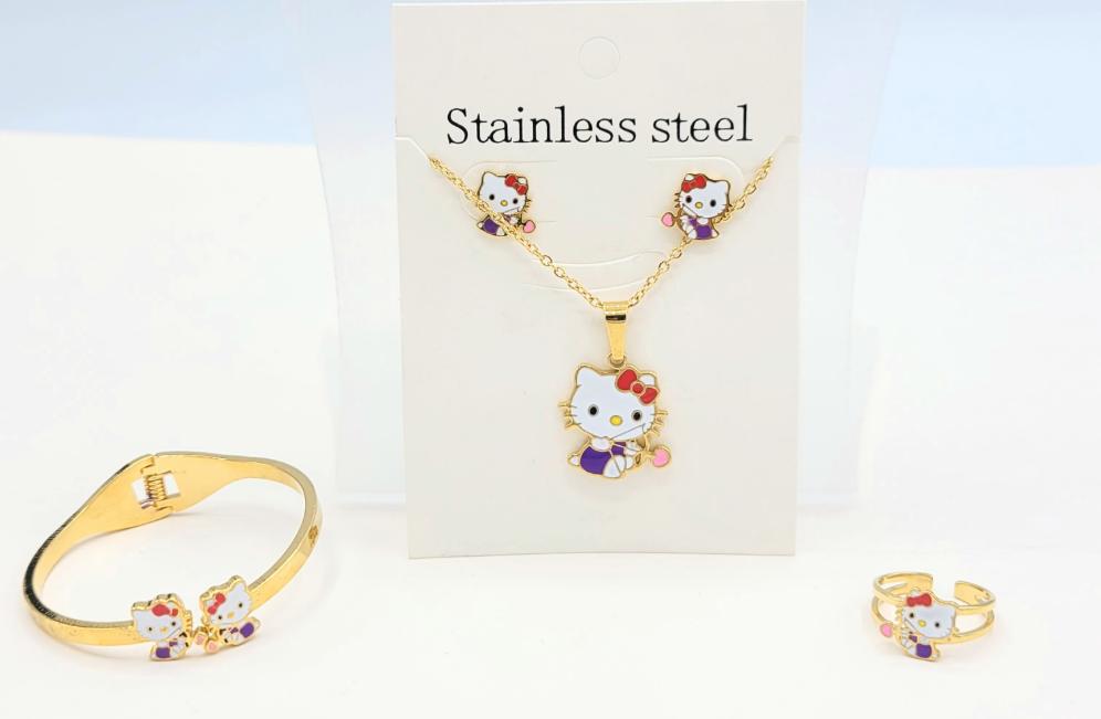 SS-11 Conjunto Niña Acero Inoxidable Hello Kitty Morado y Rosa