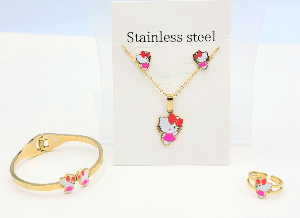 SS-12 Conjunto Niña Acero Inoxidable Hello Kitty Rosa