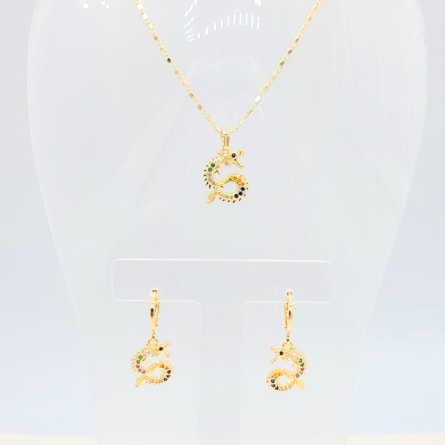 S-329 Conjunto Dragón Piedra Multicolor 18k