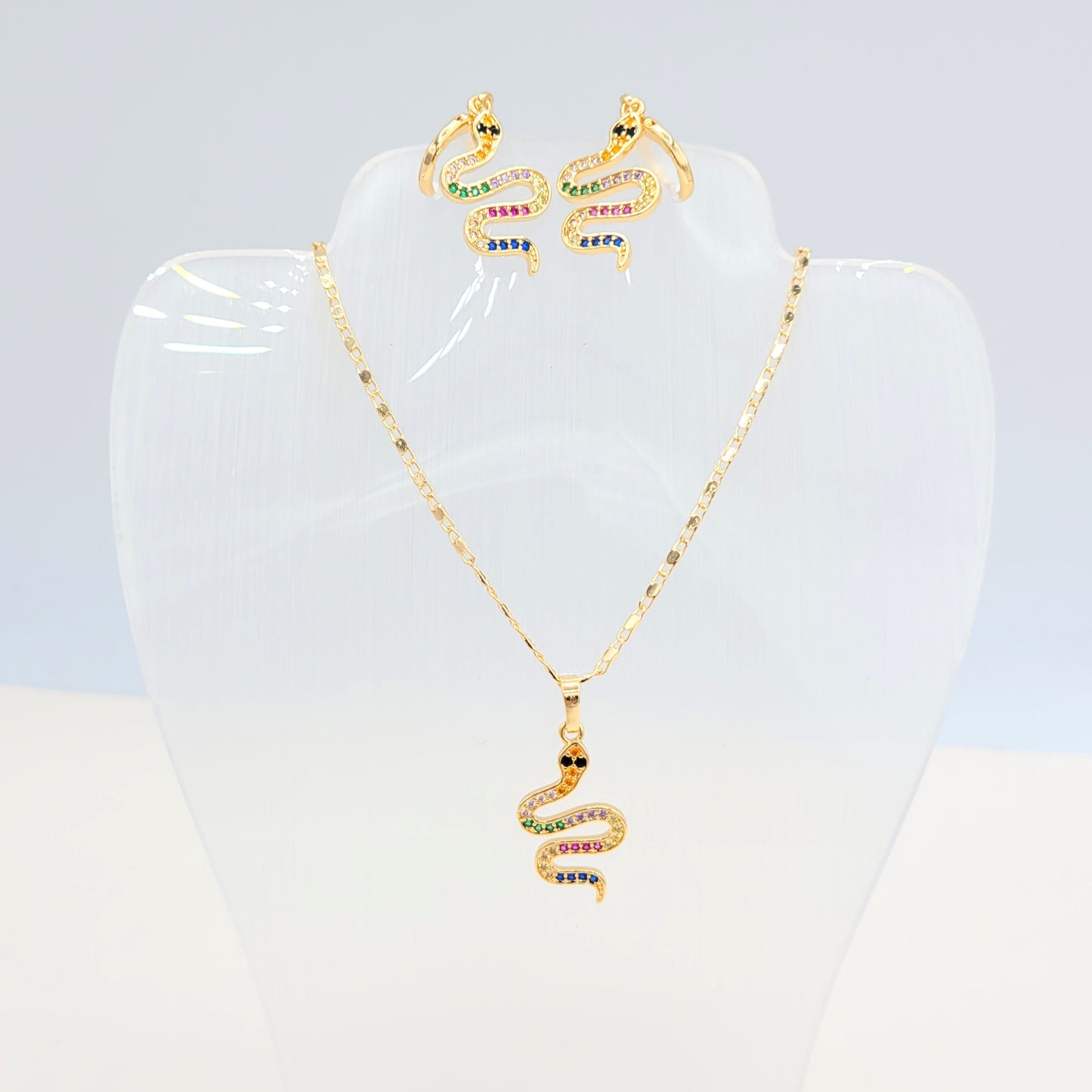 S-344 Conjunto 18k Serpiente Piedra Zirconia Multicolor