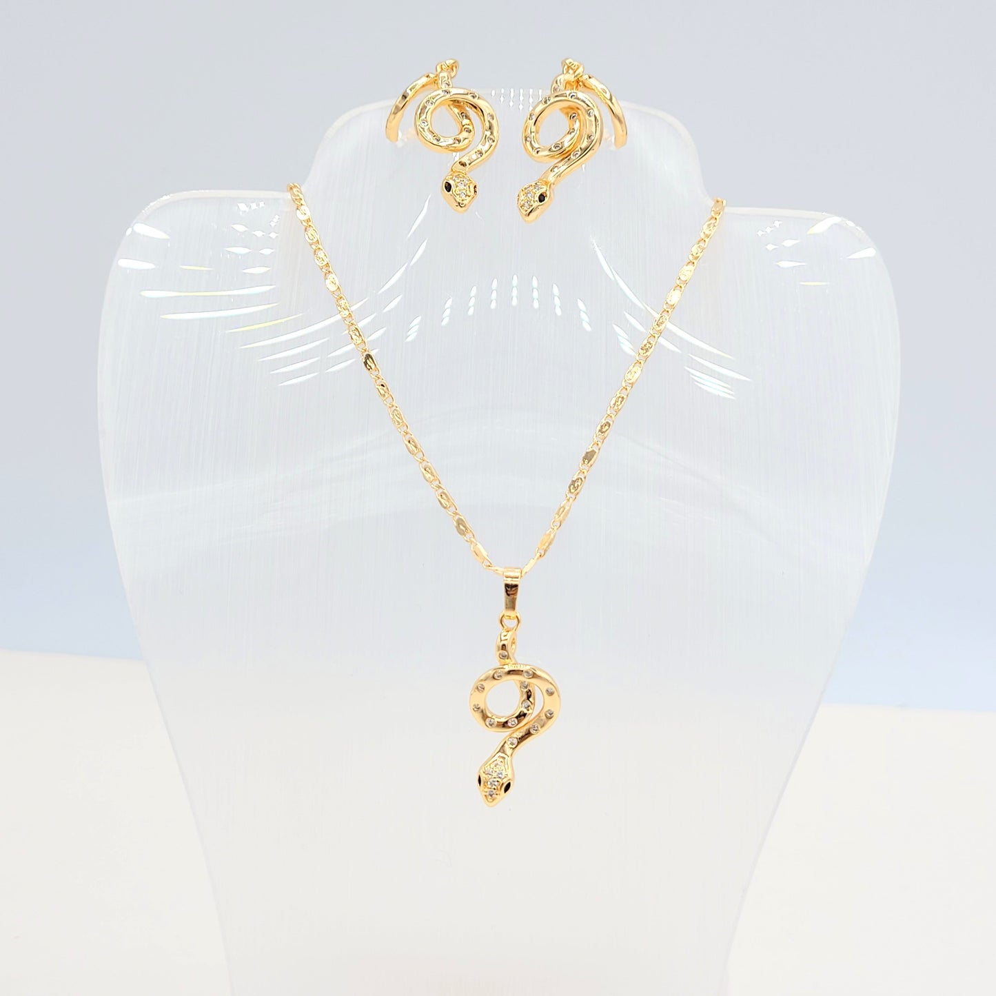 S-343 Conjunto 18k Serpiente Piedra Zirconia Blanca