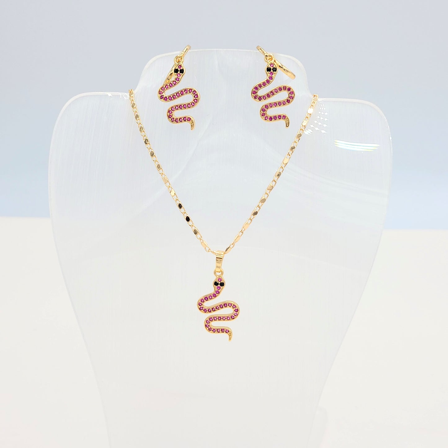 S-366 Conjuntos Serpiente Rosa piedra 18k