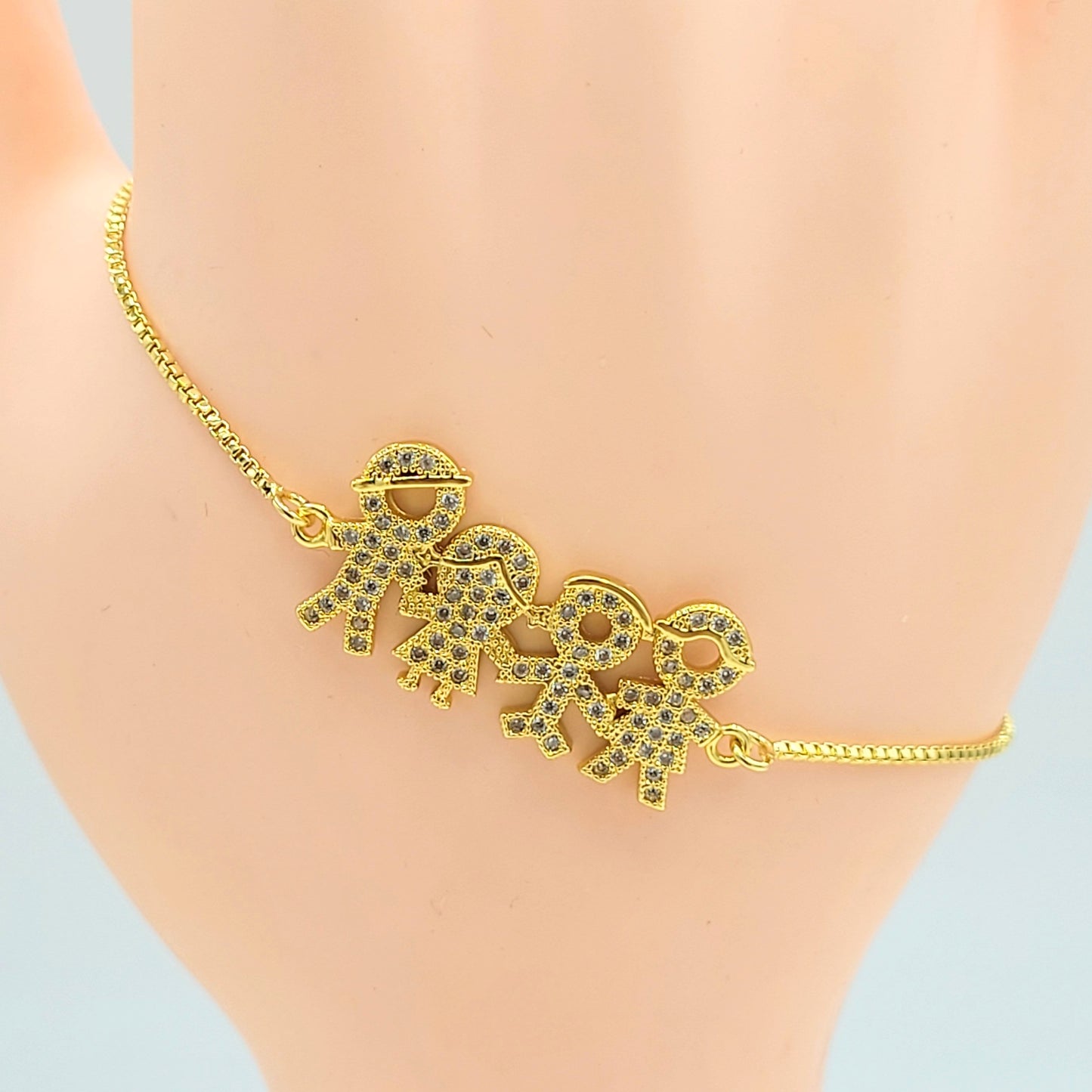 BA-91 Pulsera Ajustable Niños con Piedras Blancas/Pulsera Ajustable Niños con Piedra Blanca 18k