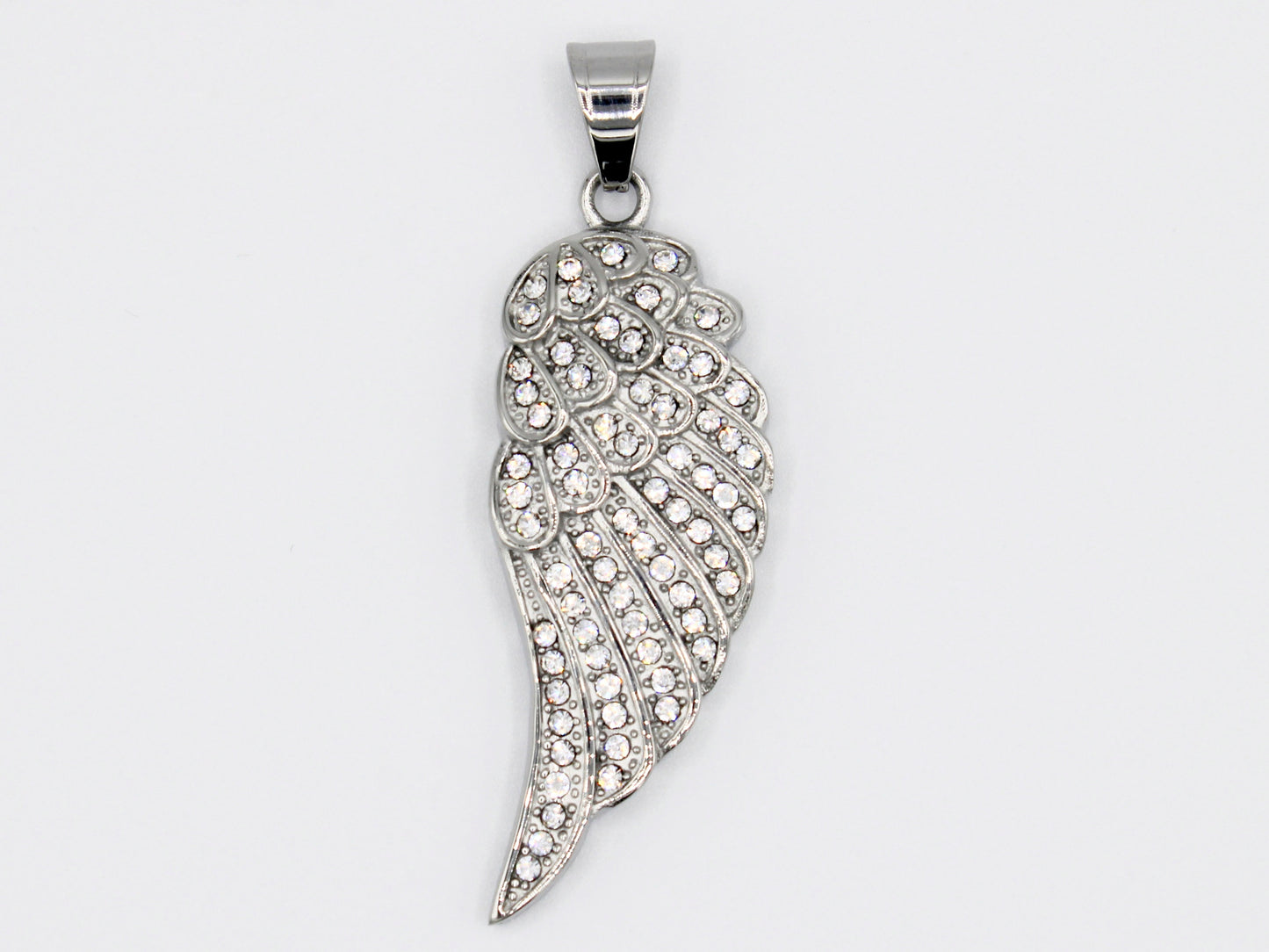PNS-22 Dije Stainless Steel Angel Wing with White Stones (2.8")