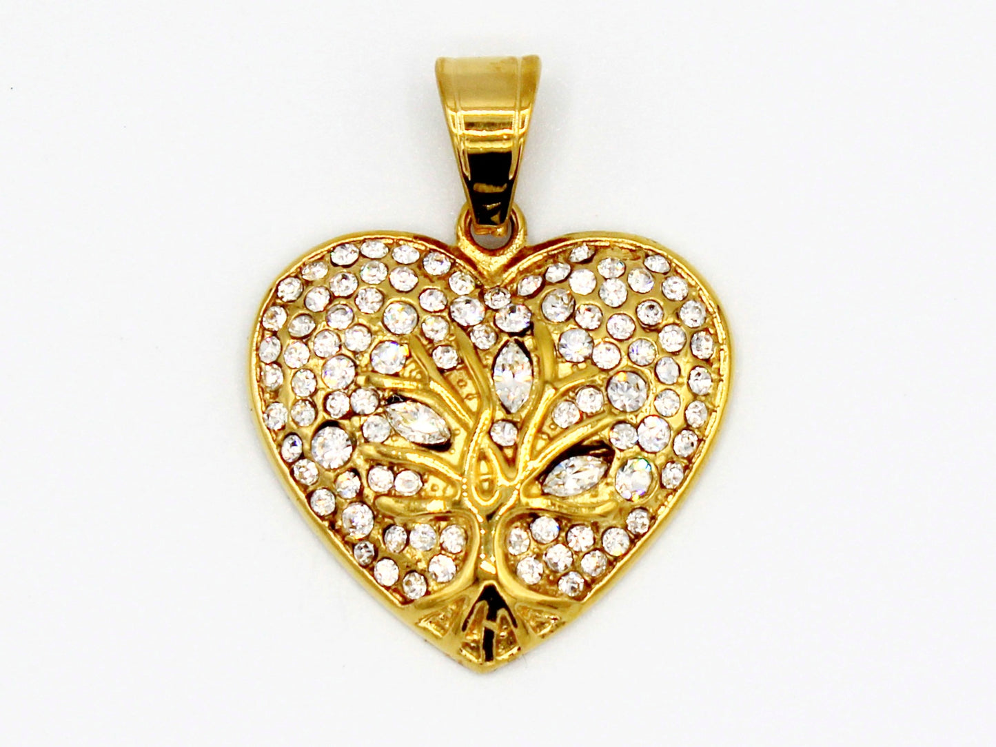 PNS-9 Dije Stainless Steel Heart with White Stones