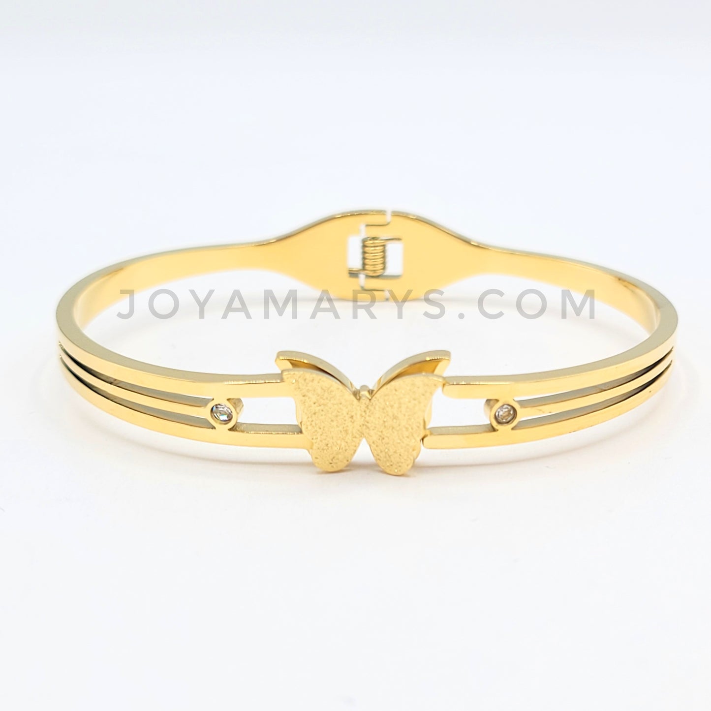 BRS-29 Pulsera Brazalete Acero Inoxidable Mariposa con Piedras Blancas 2.5 pulgadas