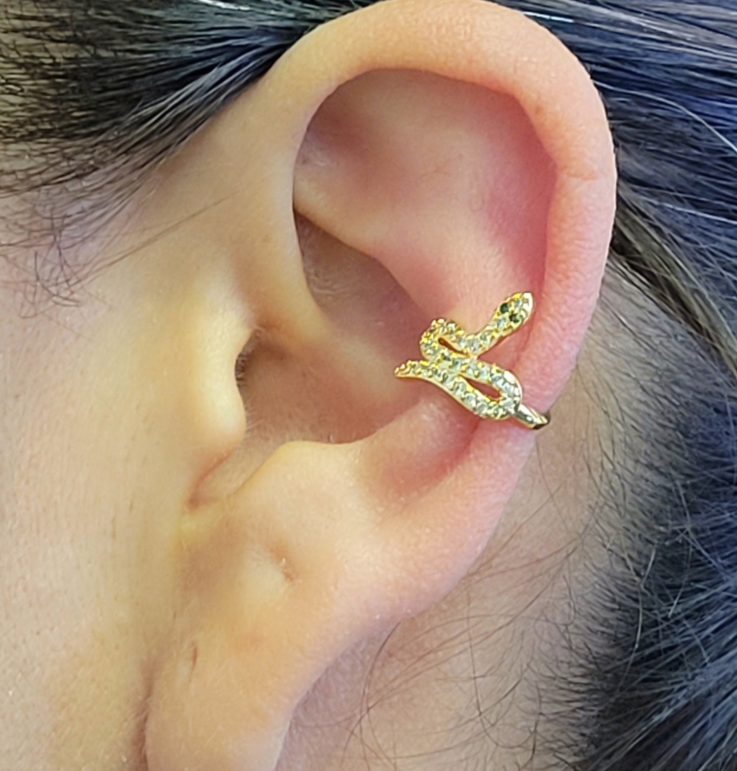 ER-426 Aretes Serpiente con Piedra Blanca y Verde/Aretes Serpiente con Piedra Blanca y Verde 18k