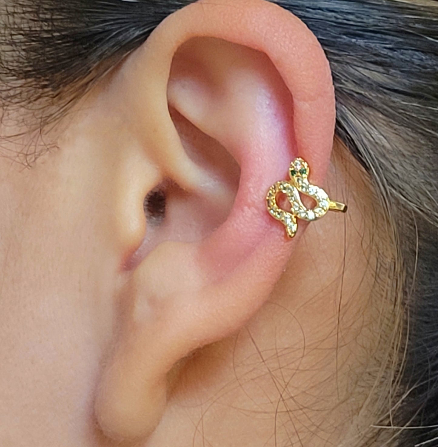 ER-423 Aretes Serpiente con Piedra Blanca y Verde/Aretes Serpiente con Piedra Blanca y Verde 18k