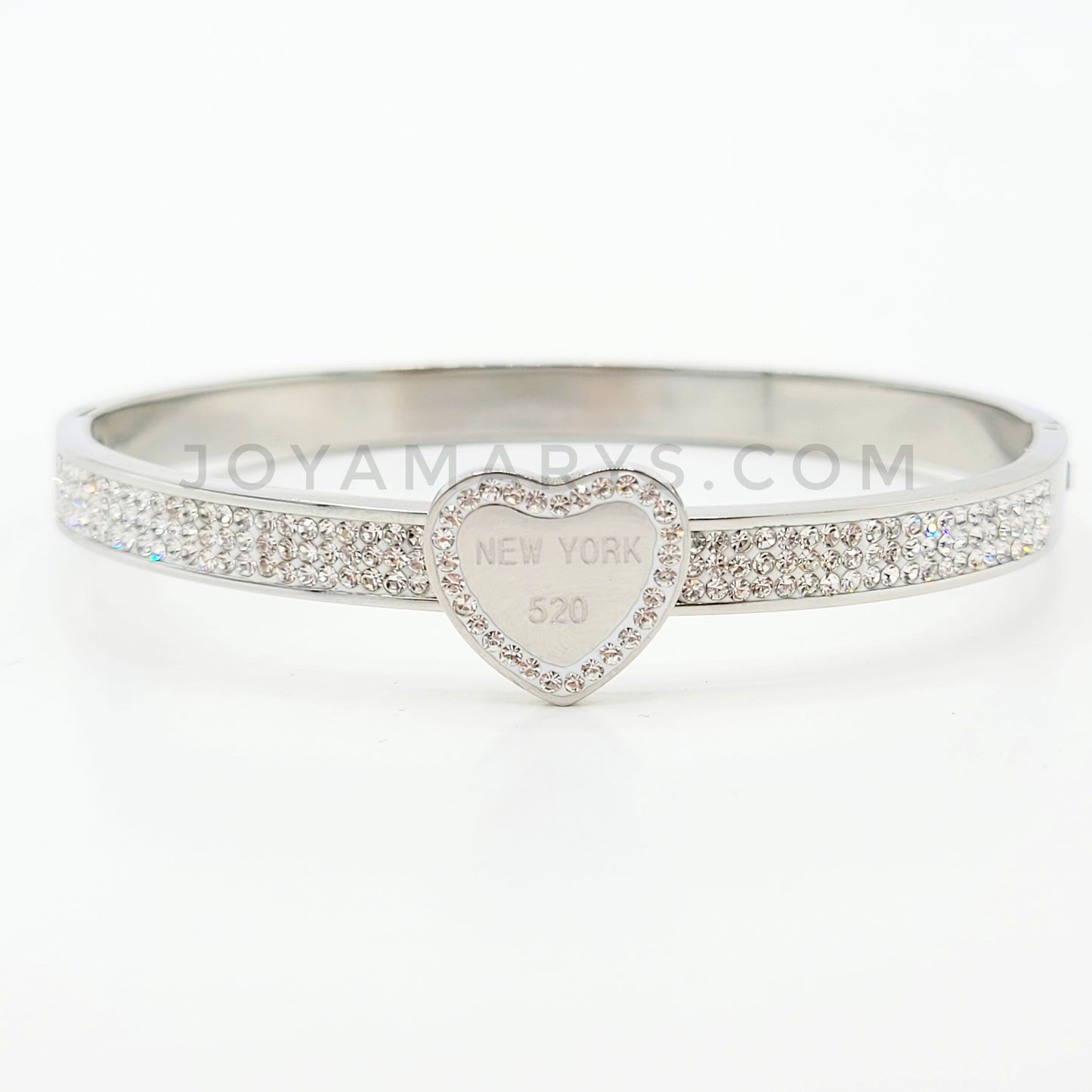 BRS-39 Brazalete Brazalete Corazón con Piedras Blancas 2.5 pulgadas