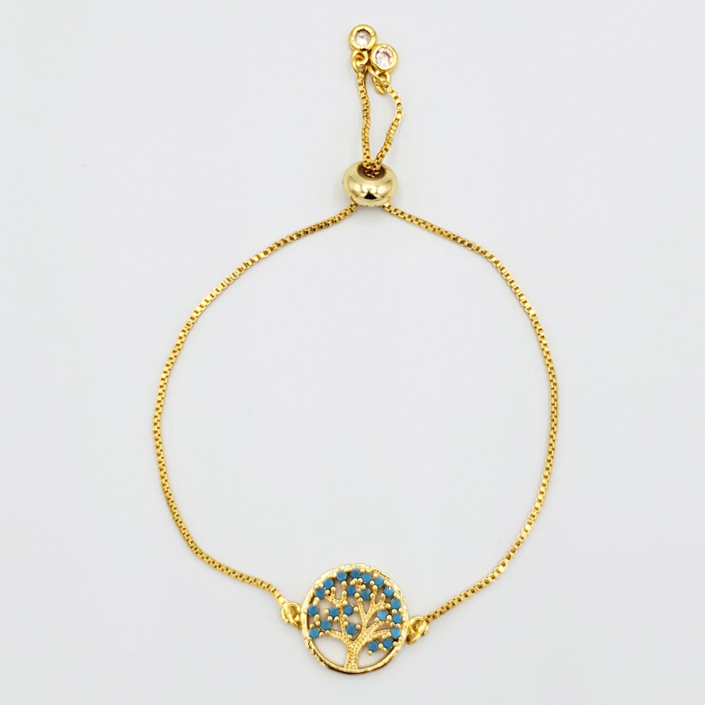 BA-174 Pulsera Arbol de la Vida con Piedra Azul/Pulsera Arbol de la Vida con Piedra Azul Ajustable