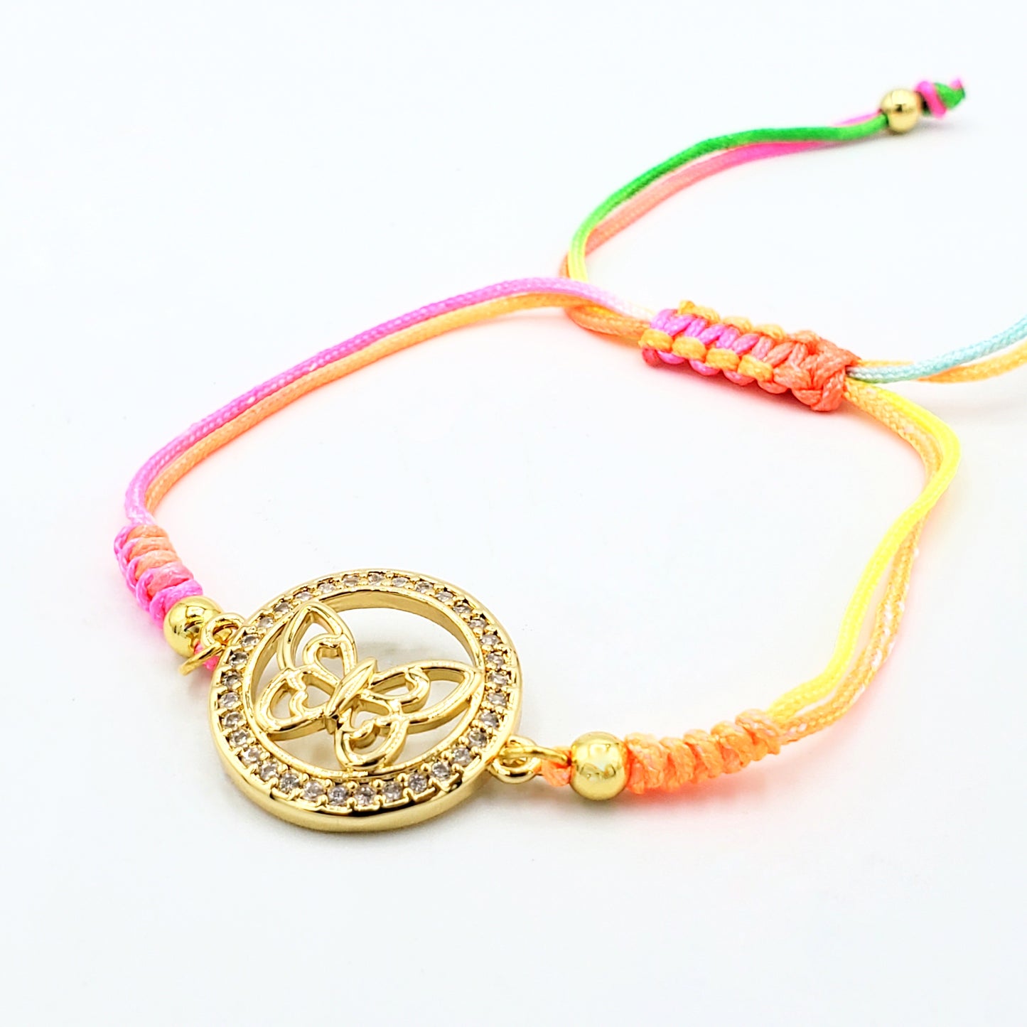 BA-176 Bracelet Multicolored String Mixed Colors Adjustable Butterfly White Stone/Multicolor Pulsera Color Mixta Ajustable Mariposa con pierda Blanca