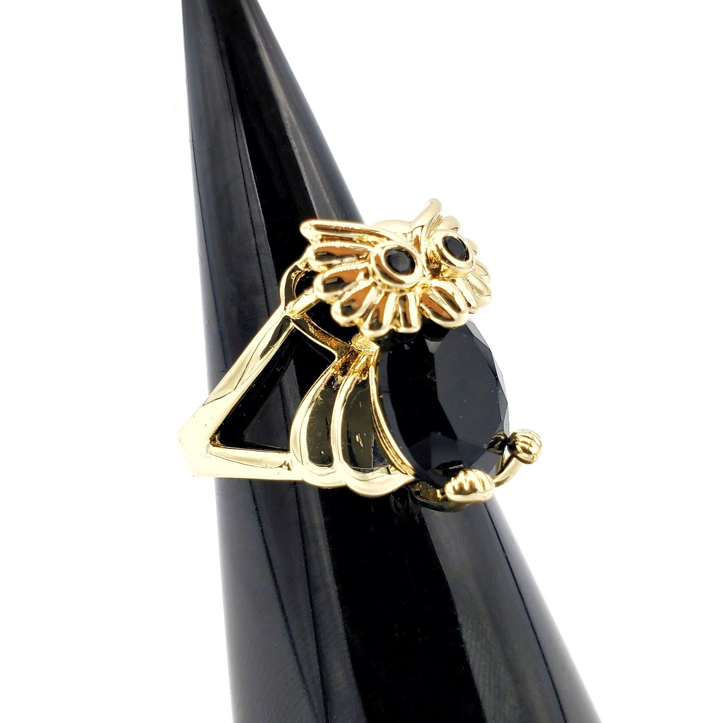WR-263 Anillo de Mujer Búho Zirconia Negro 0.50"
