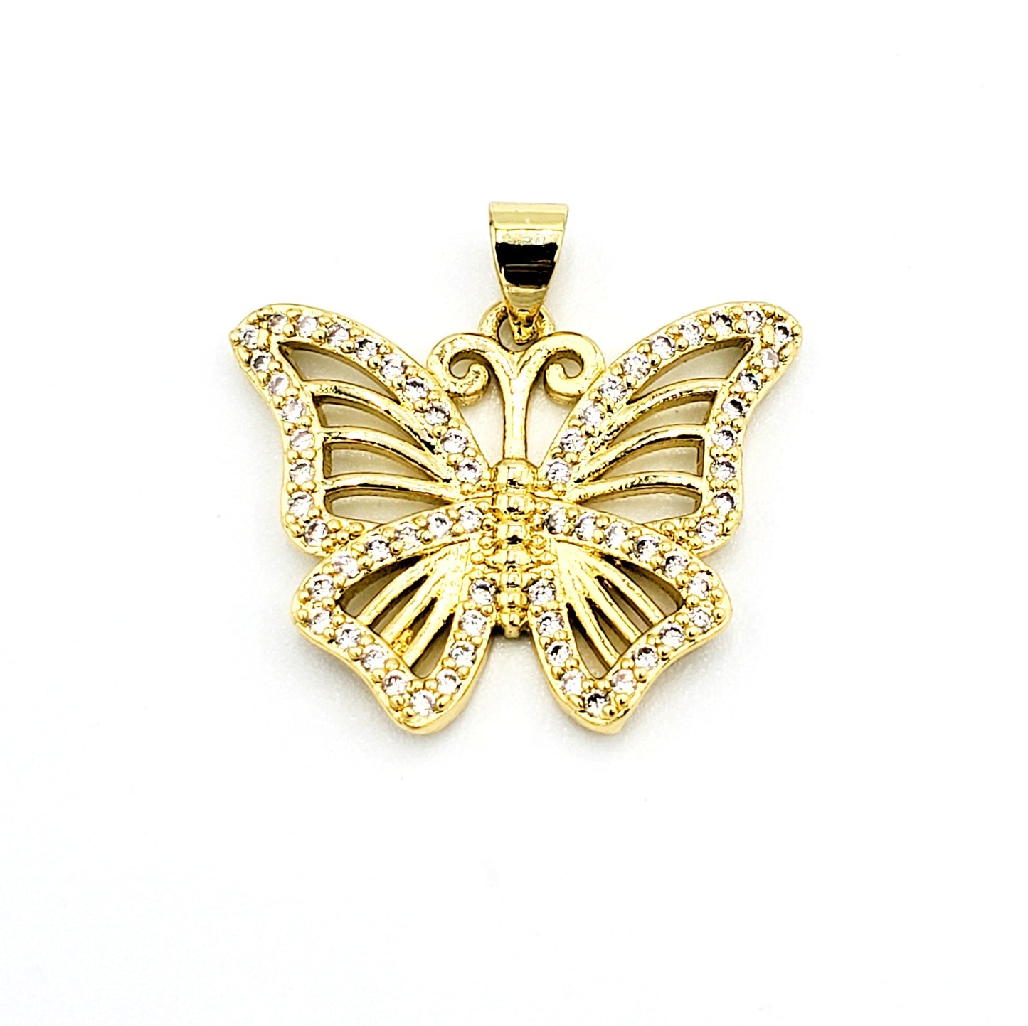 PN-919 Colgante Mariposa con Piedra Blanca 2cm Incluye Cadena Mixta 18"-20"