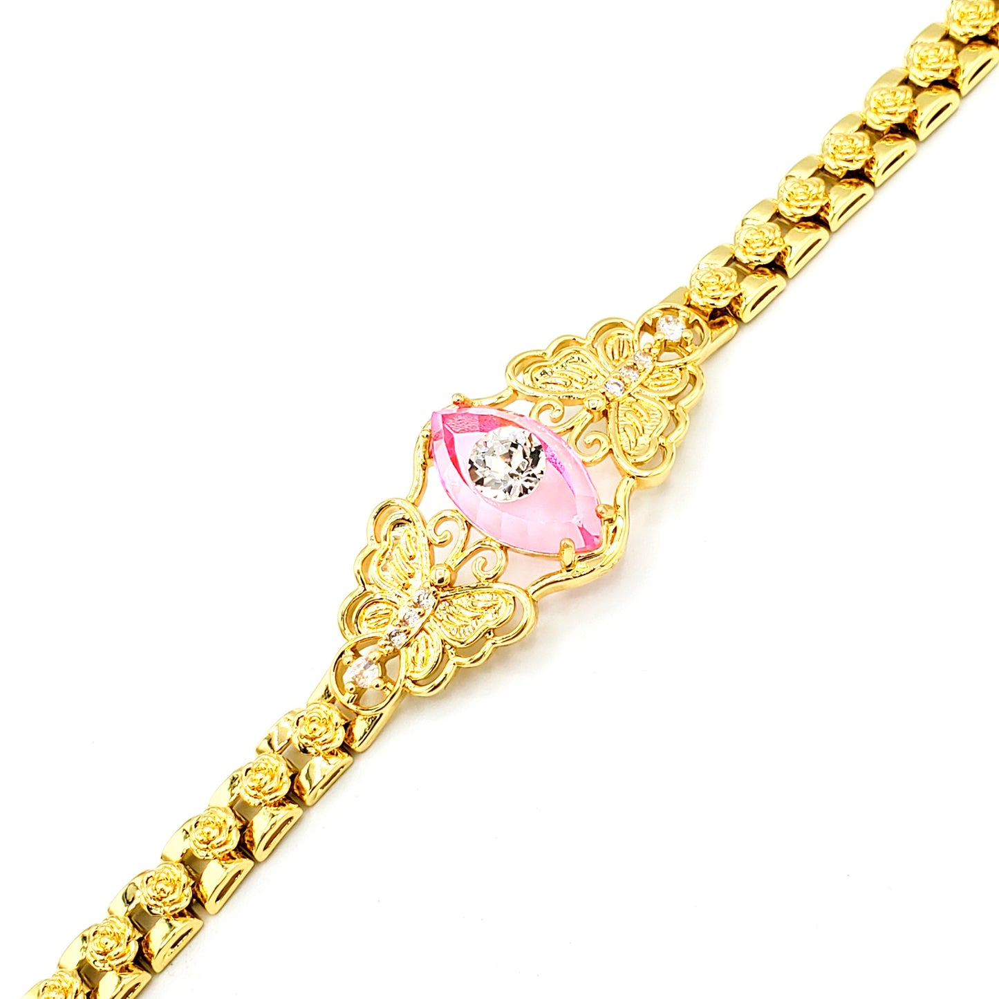 BR-185 Pulsera/Pulsera Ojo Turco Rosado con Piedra Blanca pack 9"