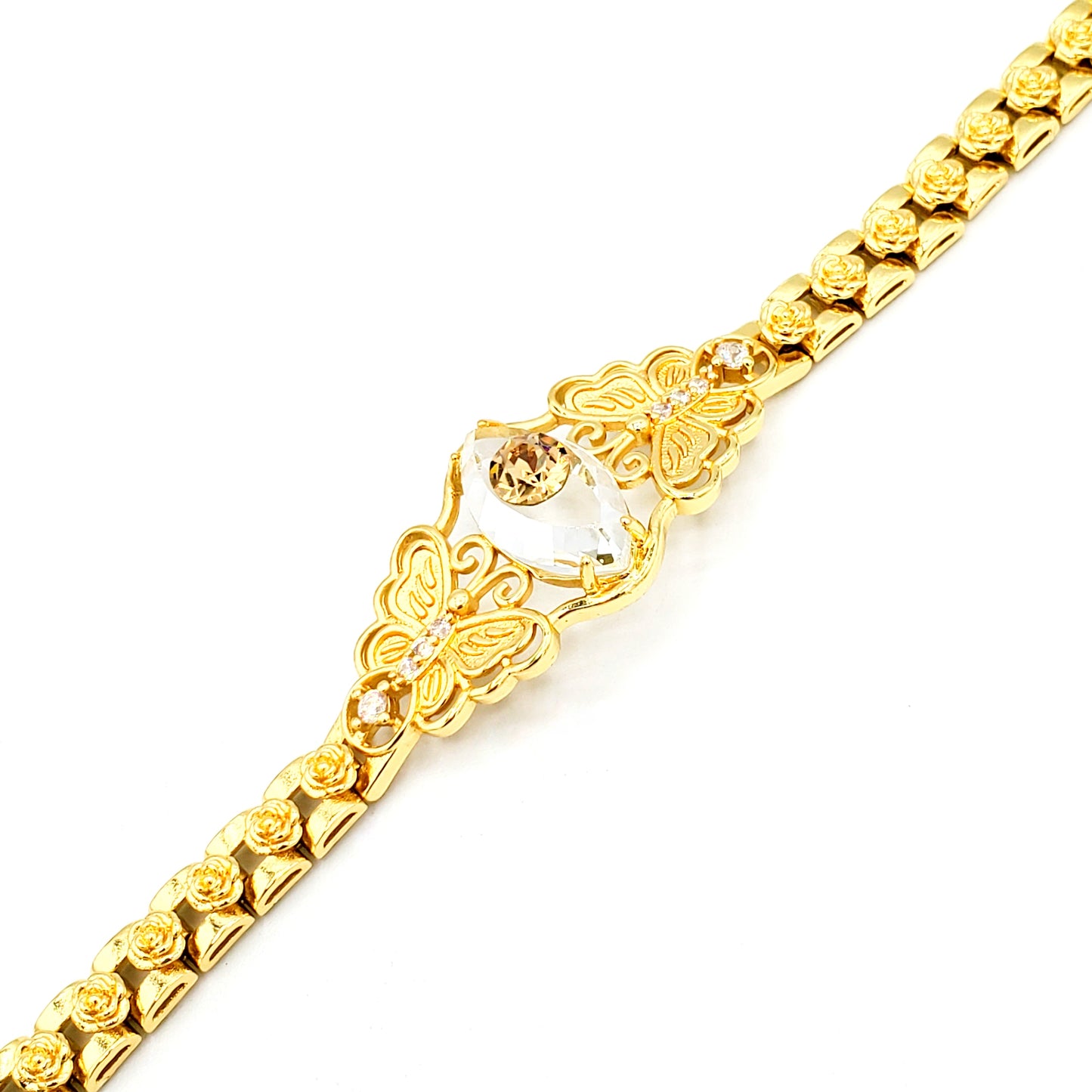 BR-188 Brazalete/Pulsera Ojo Turco Piedra Blanca y Amarillo Paquete de 3 piezas 9"
