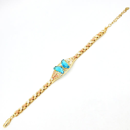 BR- 237 Pulsera/Pulsera con Mariposa Turquesa y Flor 3 tonos 1pcs 8"-10"