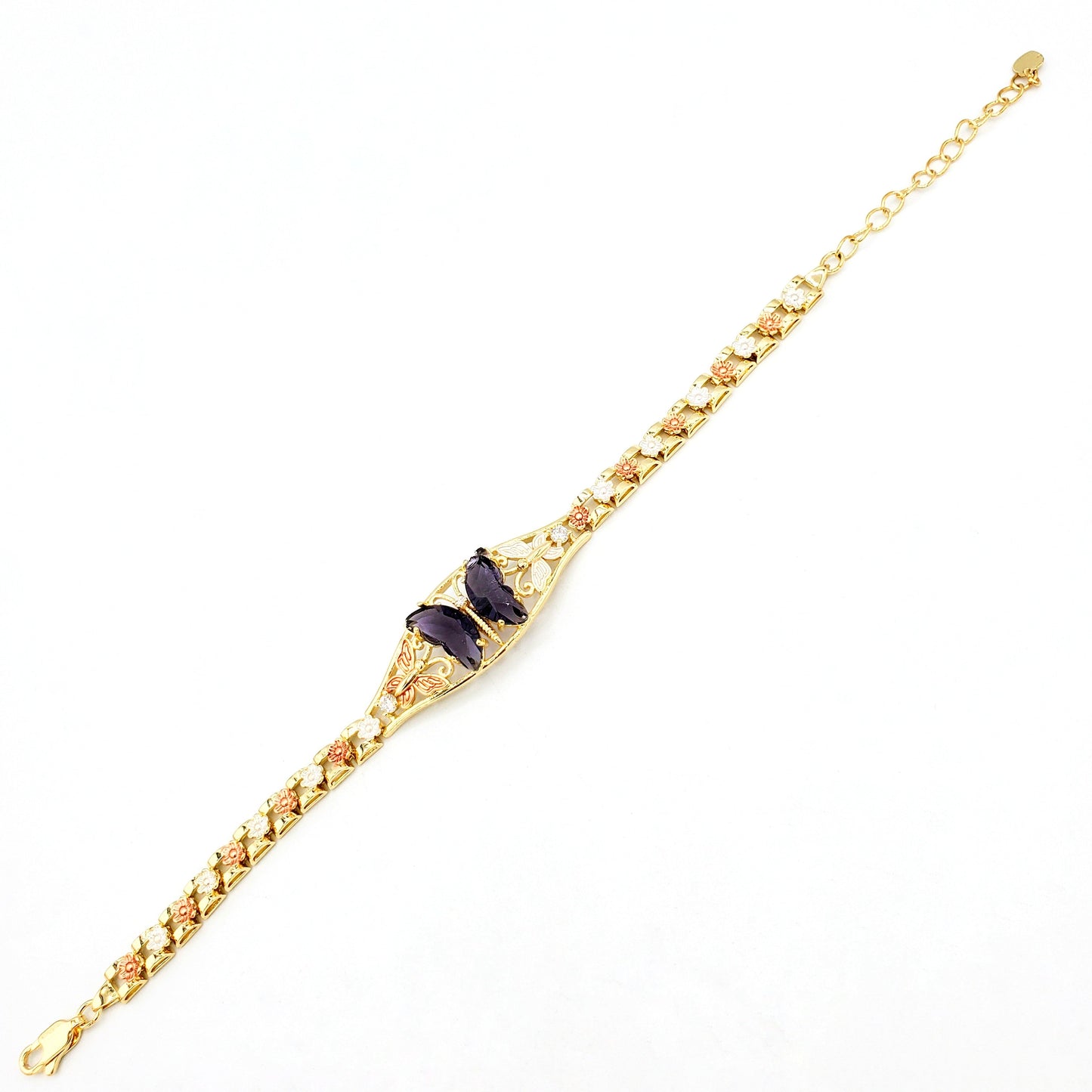 BR-243 Pulsera/Pulsera con Mariposa Morado y Flor 3 tonos 1pc paquete 8"-10"