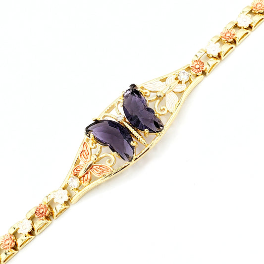BR-243 Pulsera/Pulsera con Mariposa Morado y Flor 3 tonos 1pc paquete 8"-10"