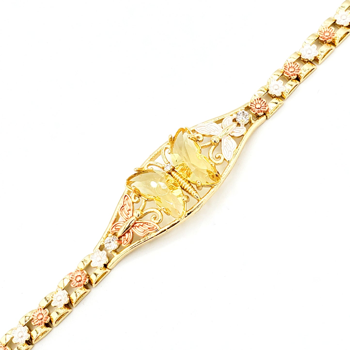BR-242 Pulsera/Pulsera con Mariposa Amarillo y Flor 3 tonos 1pc paquete 8"-10"
