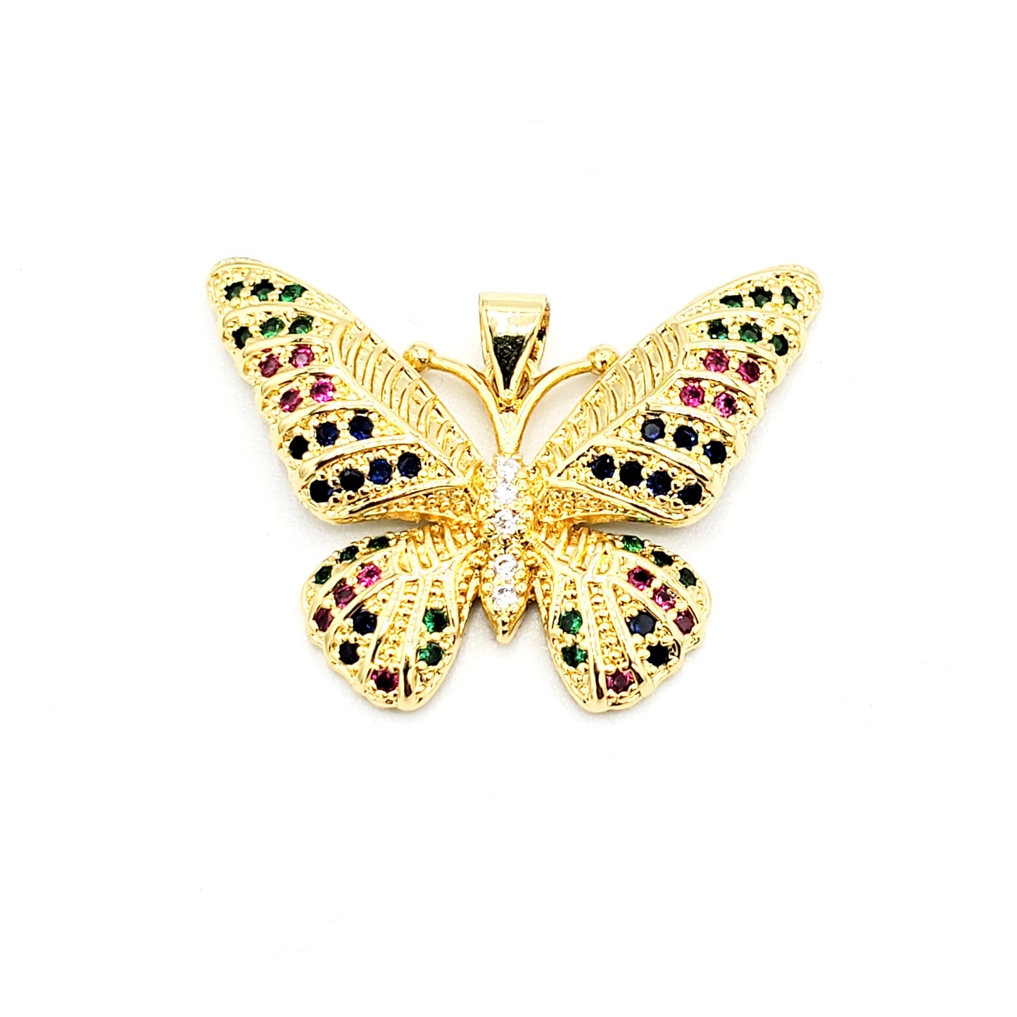 PN-949 Dije Mariposa con Piedra Multicolor 3cm Incluye Cadena Mixta 18"-20"