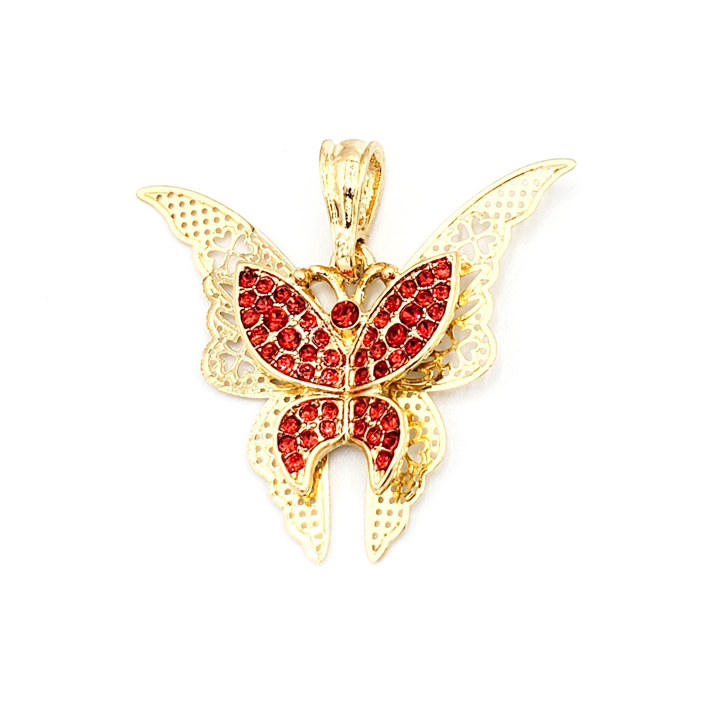 PN-972 Colgante Mariposa con Piedra Roja 4cm Incluye Cadena Mixta 18"-20"