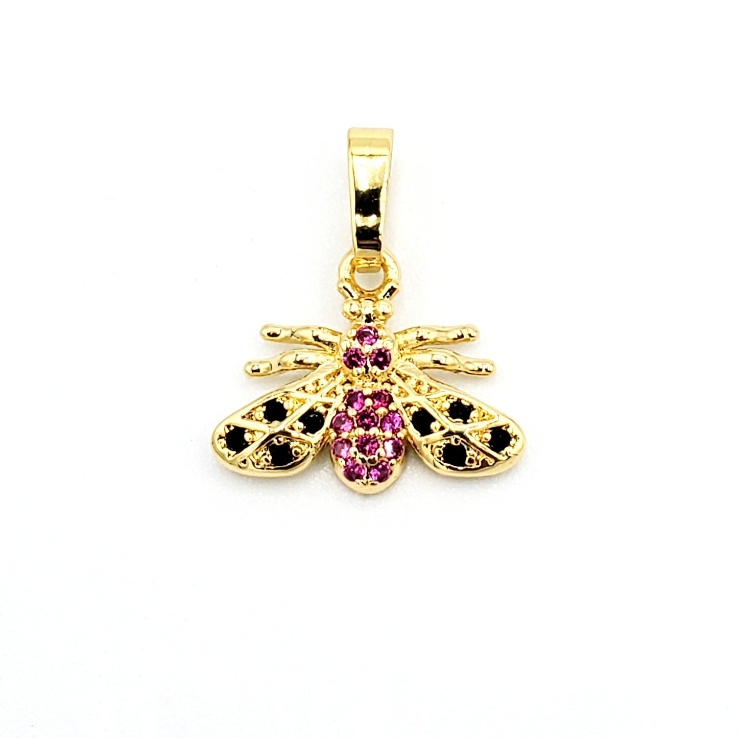 PN-983 Colgante Abeja con Piedra Rosado y Negro 1cm Incluye Cadena Mixta 18"-20"