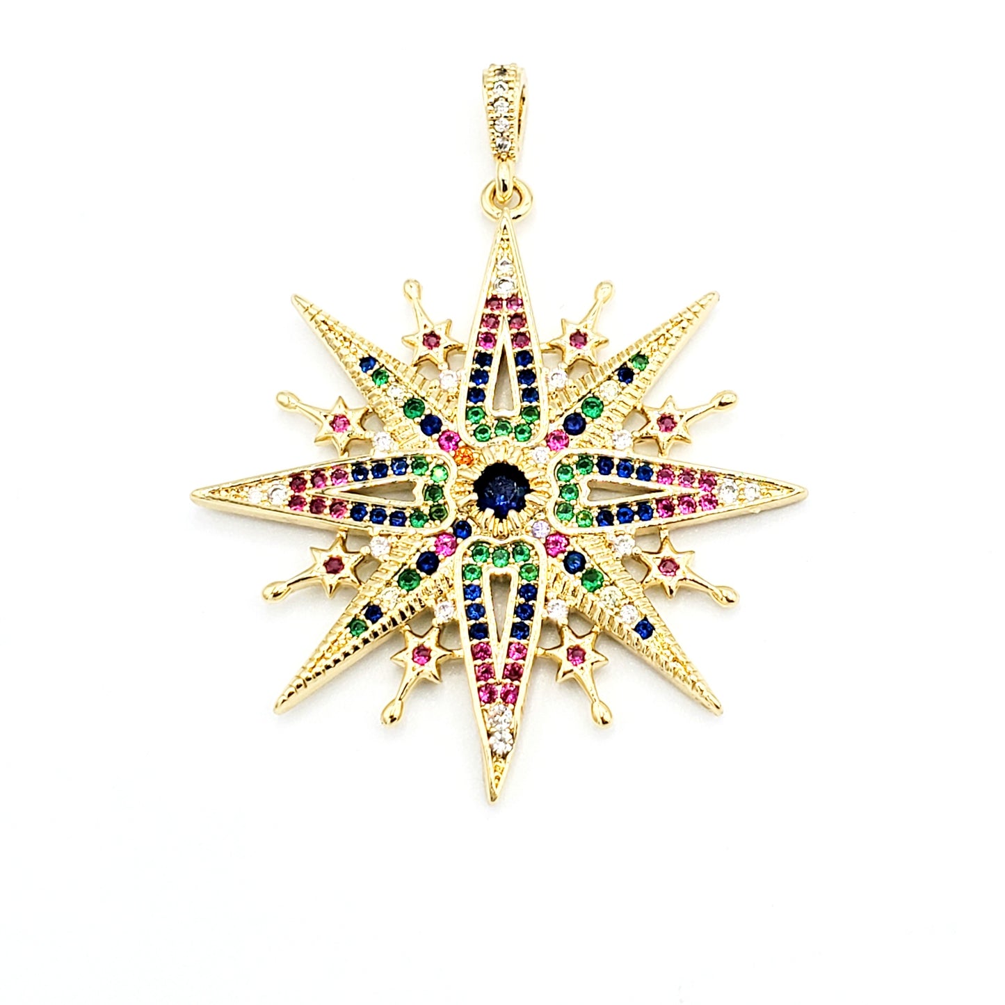 PN-955 Dije Estrella con Piedra Multicolor 4cm Incluye Cadena Mixta 18"-20"