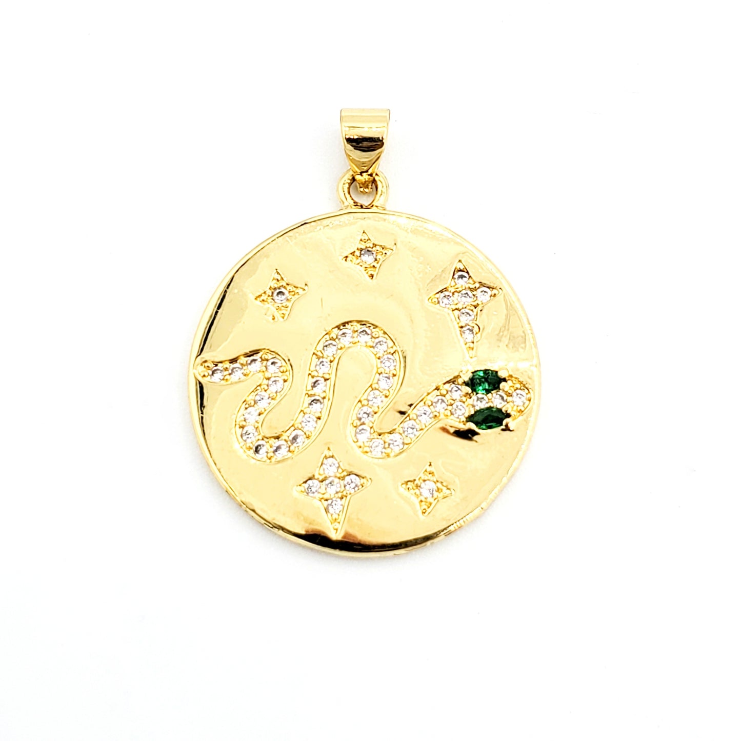 PN-963 Colgante Serpiente con Piedra Blanca y Verde 3cm Incluye Cadena Mixta 18"-20"