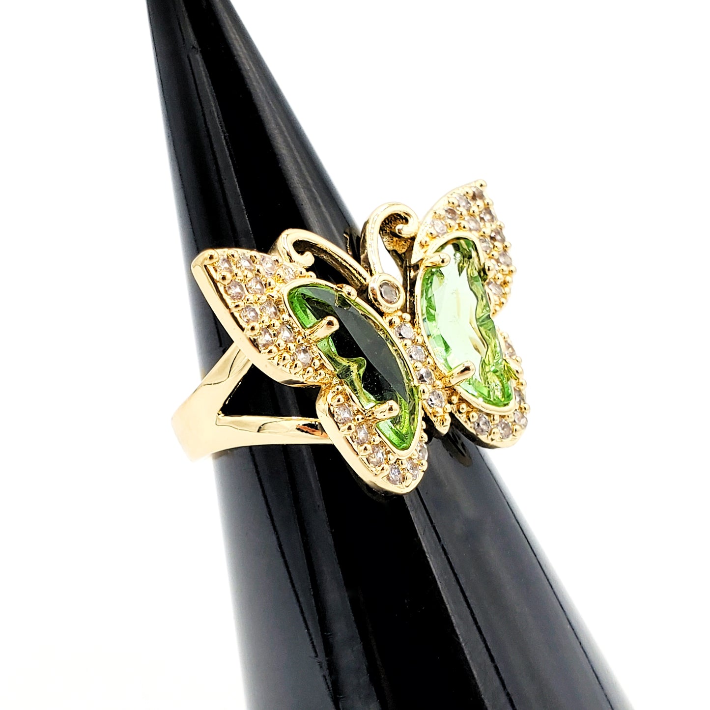 WR-228 Women's Ring/Anillo de Mujer Mariposa con Piedra Verde Claro 1.5cm