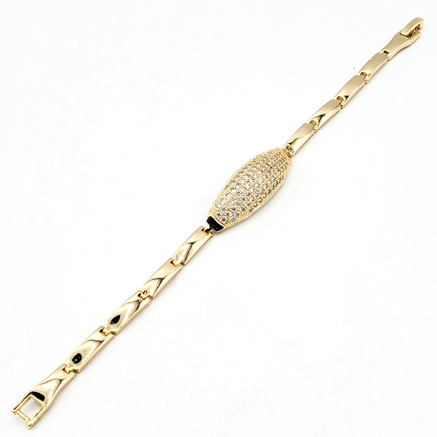 BR-203 Brazalete/Pulsera Oro con Piedra Blanca 7"