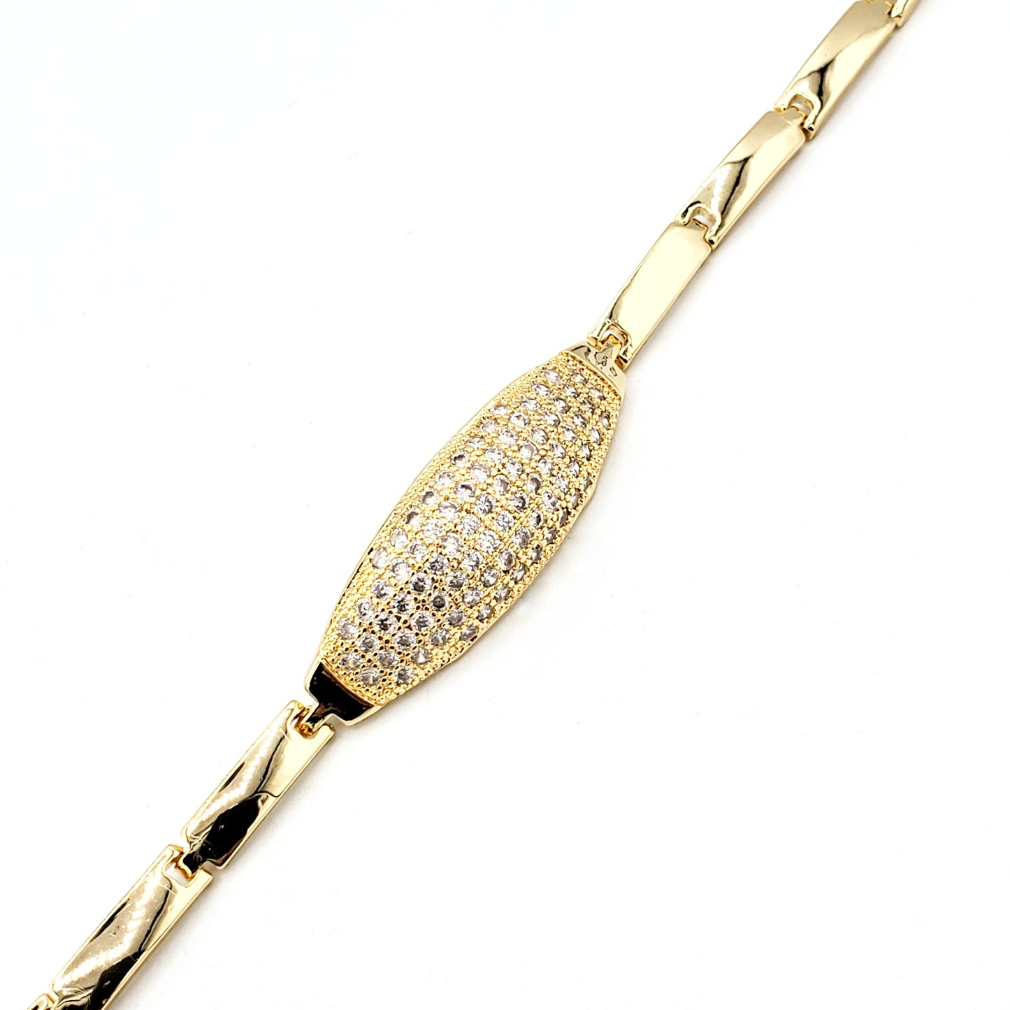 BR-203 Brazalete/Pulsera Oro con Piedra Blanca 7"