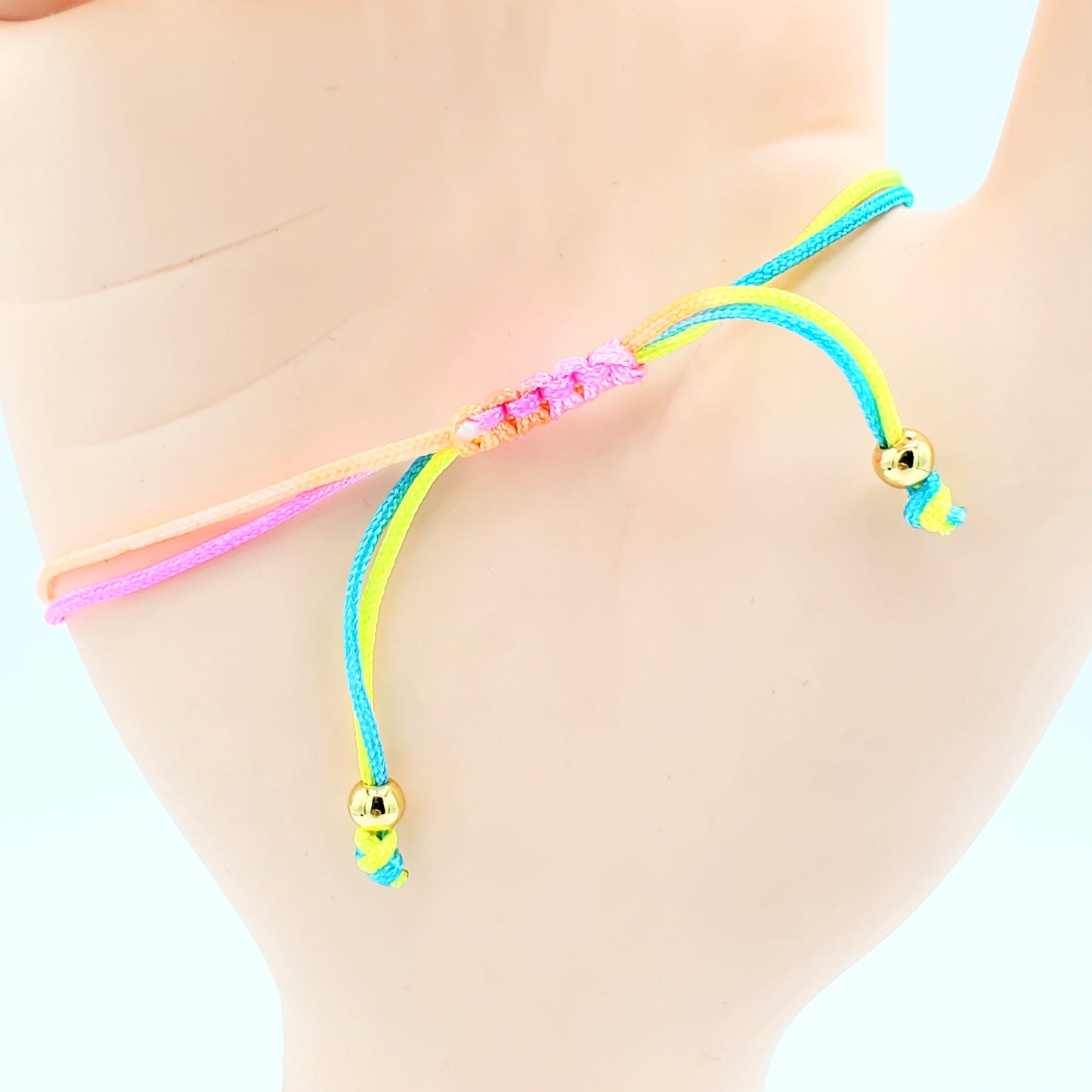 BA-190 Brazalete/Pulsera Ajustable Hilo Multicolor Ojo Turco Azul con Piedra Blanca 4"