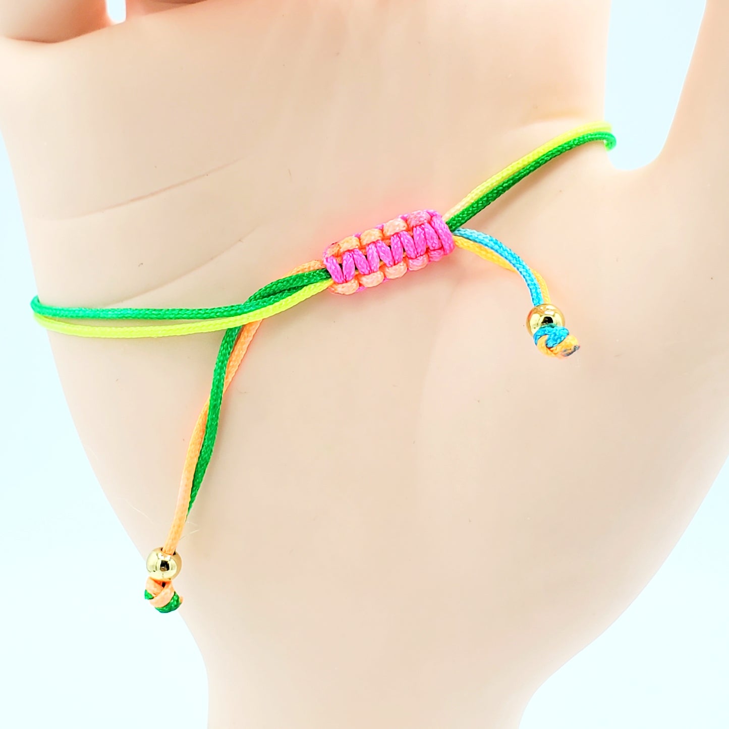 BA-198 Brazalete/Pulsera Ajustable Hilo Multicolor Ojo Turco Azul Piedra Blanca 4"