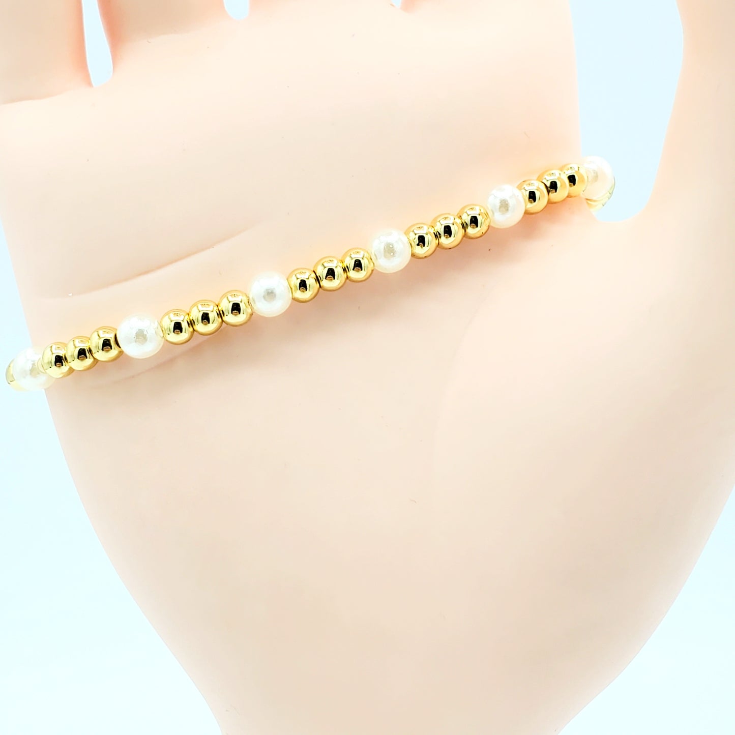 BA-204 Brazalete/Pulsera Ajustable Ojo Turco Rosa con Perla Blanca 3"