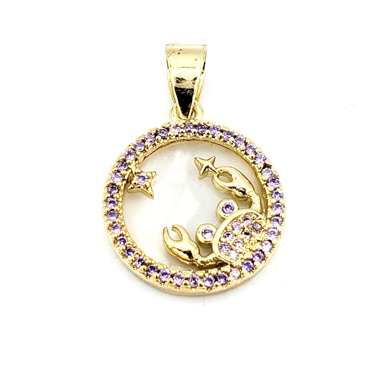 PN-0159 Dije Símbolos del Zodíaco Cancer Piedra Zirconia Morado 0.50" Incluye Cadena Mixta 18"-20"