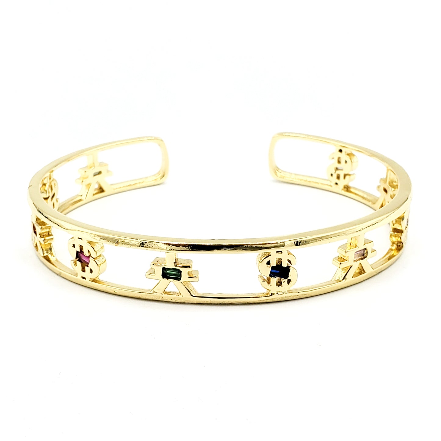 BR-209 Brazalete/Pulsera Símbolo de Dinero Piedra Multicolor Ajustable 18k
