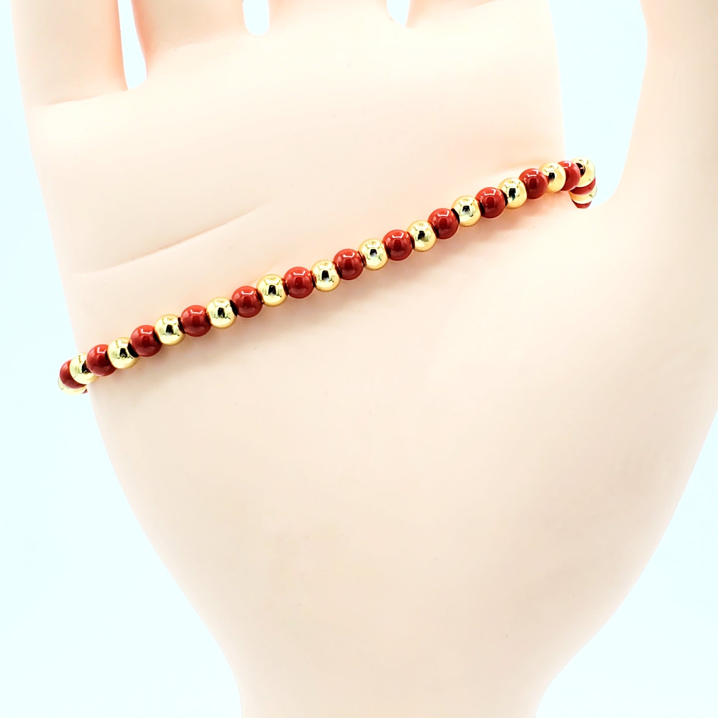 BA-210 Pulsera/Pulsera Ajustable Yin Yang Rojo y Rosa con bolita gold y roja 3"