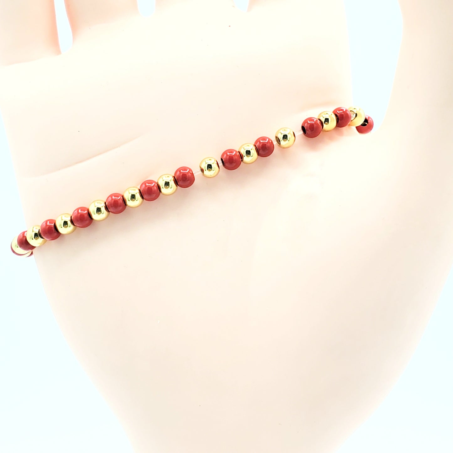 BA-212 Brazalete Elástico Elástico con Cuentas/Pulsera Elástica Cara Sonriente Rojo Zirconia Blanca 3"