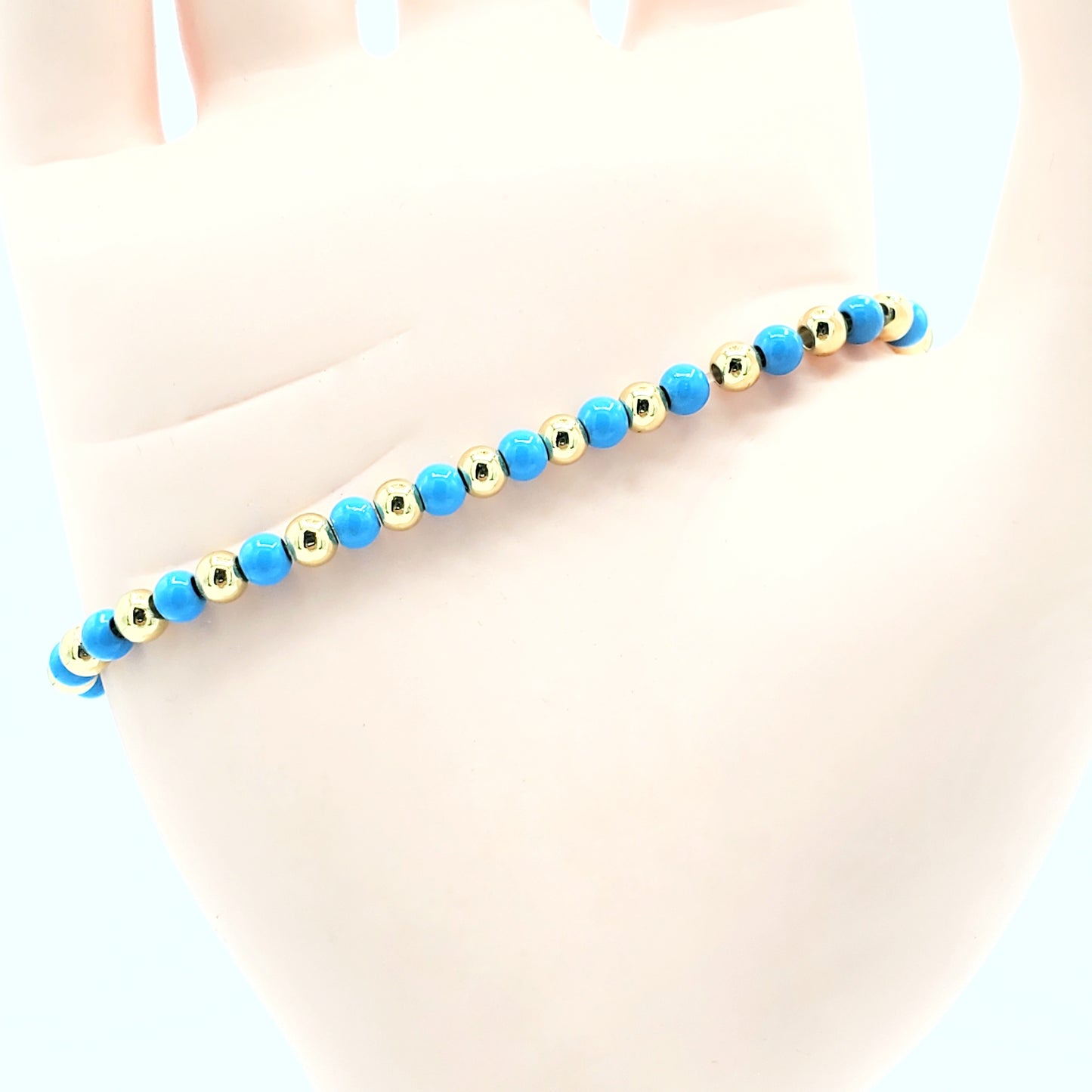 BA-216 Brazalete Elástico Elástico con Cuentas/Pulsera Elástica Corazón Azul 3"