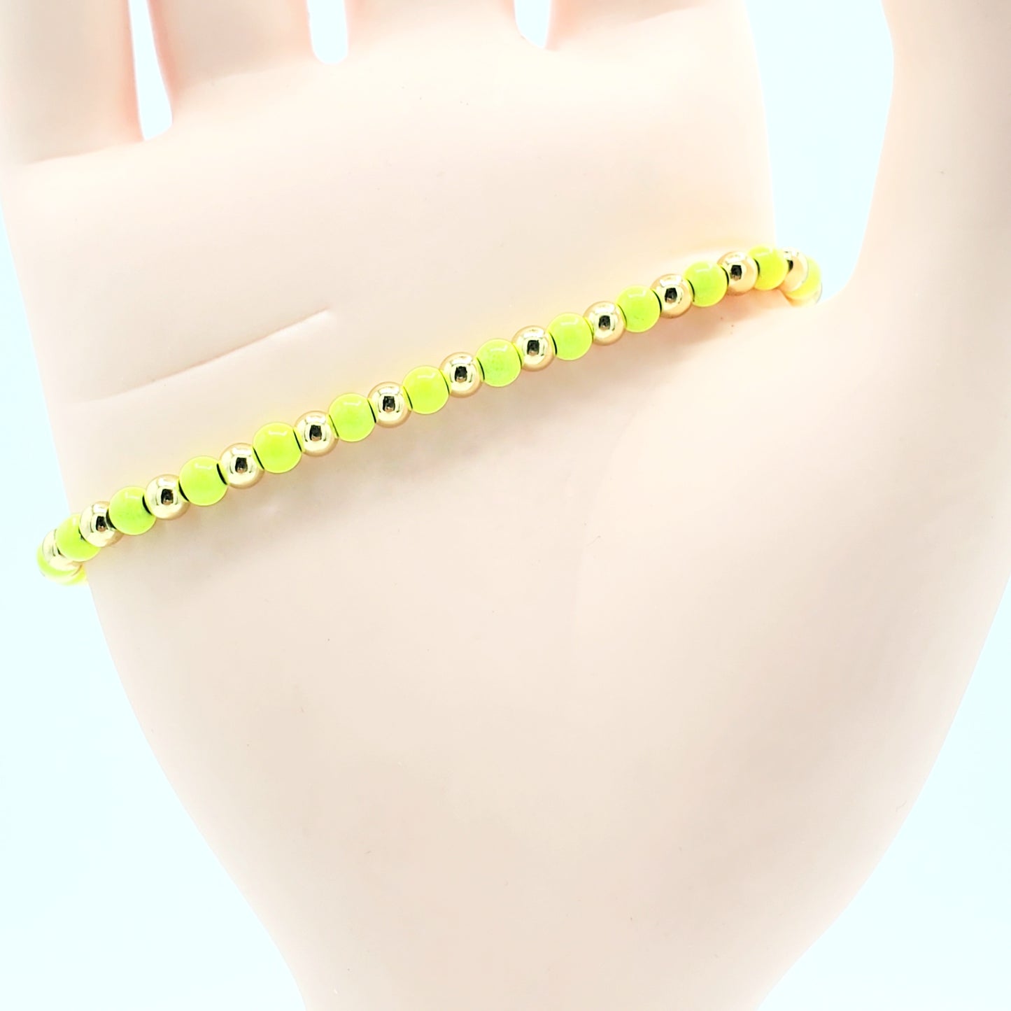 BA-217 Pulsera Elástica Elástica con Cuentas/Pulsera Elástica Corazón Verde 3"