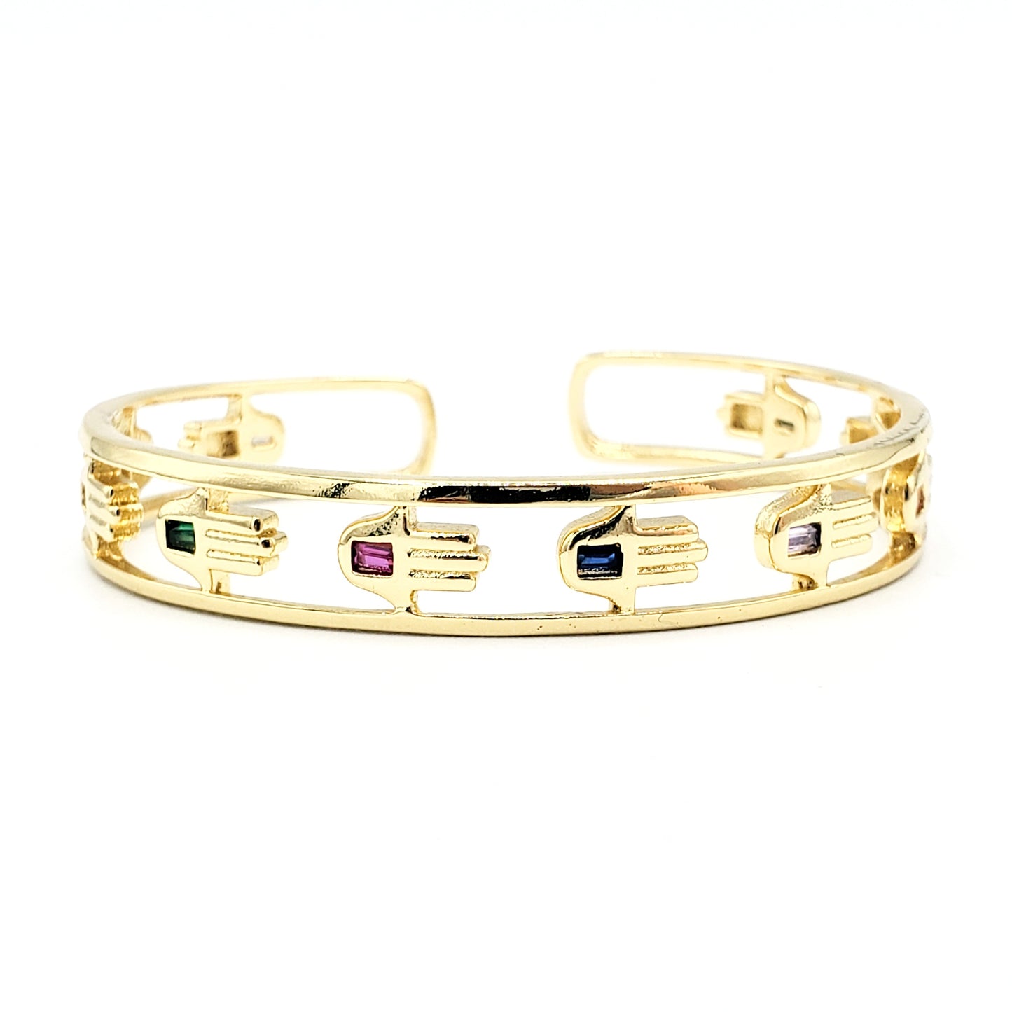 BR-212 Bracelet/Pulsera Ajustable Mano de Fatima Zirconia Multicolor 18k